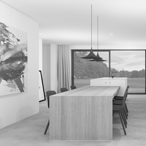 Afbeelding van Studio Leeman van een zwart wit keuken ontwerp